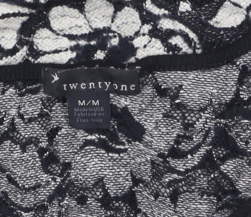 twentyone Women's Black Floral Lace Short Sleeve T-Shirt M