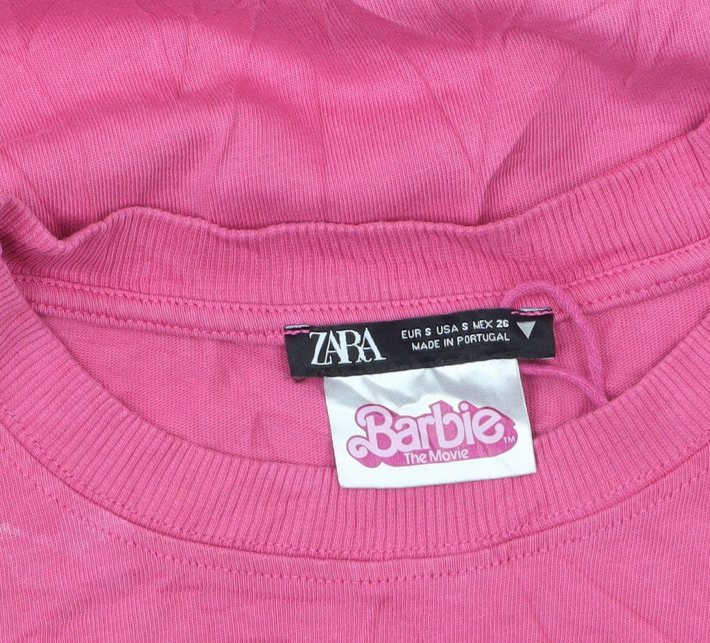 Zara Women Pink Barbie Movie T-Shirt Size S Short Sleeve Cotton