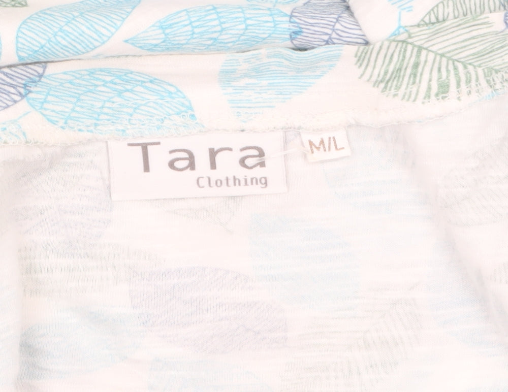 Tara Women Blue Leaf Print Cotton Tunic T-Shirt Size M
