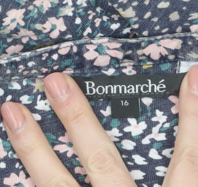 Bonmarché Women’s Blue Floral Cotton Button-Up Shirt Size 16