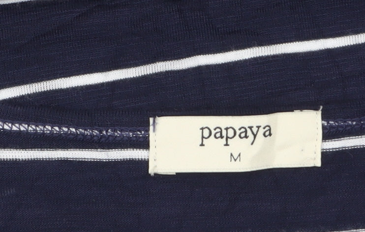 Papaya Women’s Blue Striped Long Sleeve Boat Neck T-Shirt M