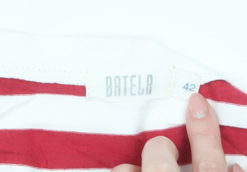 Batela Women Red White Striped V-Neck T-Shirt Size 14