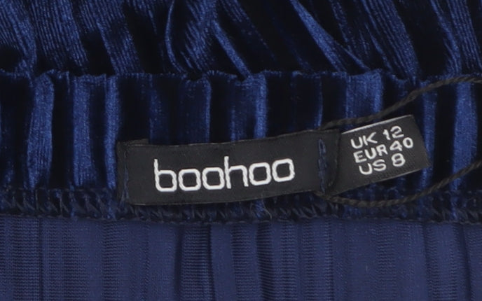 Boohoo Women’s Blue Velvet Pleated Midi Skirt Size 12
