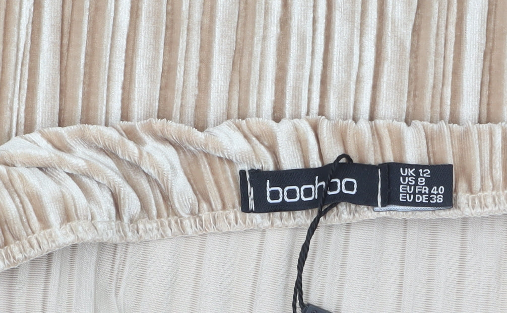Boohoo Women Beige Velvet Pleated Midi Pencil Skirt Size 12