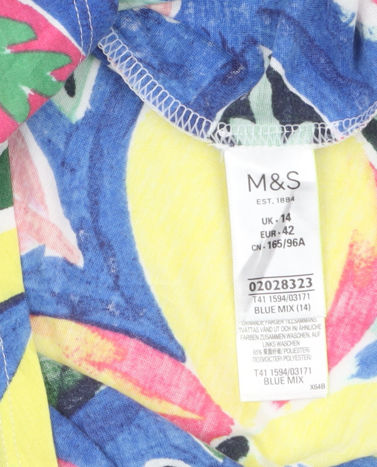 Marks and Spencer Womens Blue Mix Floral T-Shirt UK 14 Short Sleeve