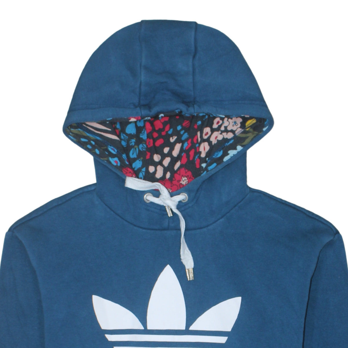 Adidas Women Blue Floral Hood Lined Pullover Hoodie Size 8