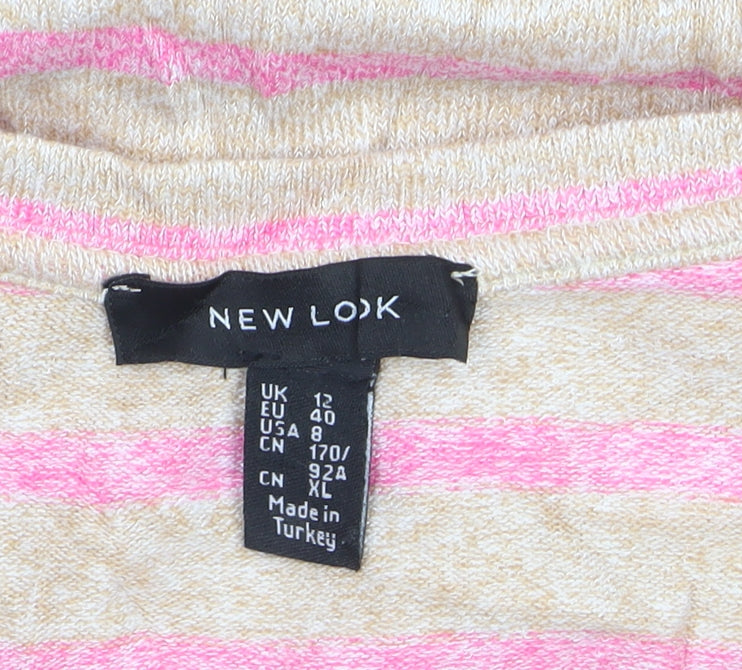 New Look Women Beige Pink Striped Pullover Jumper Size 12