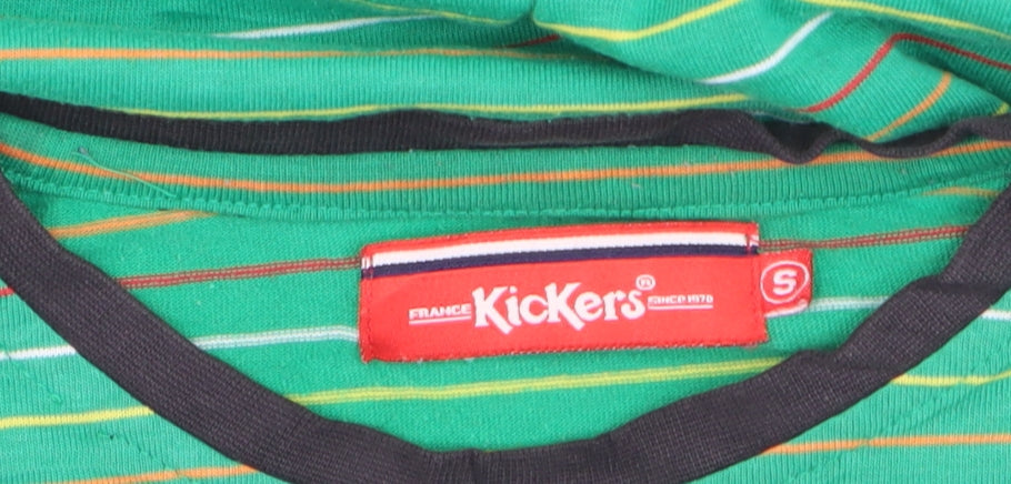 Kickers Men's Green Striped Crew Neck Cotton Short Sleeve T-Shirt Size S