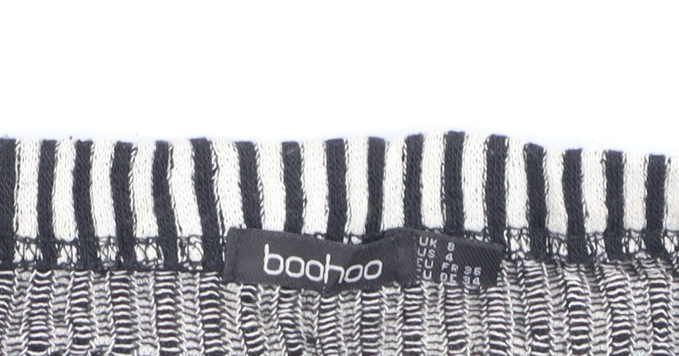 Boohoo Women’s Black White Striped Midi Pencil Skirt Size 8