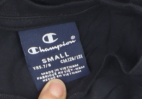 Champion Boys Black Cotton Pullover Jumper Small 7-8 Years Crew Neck