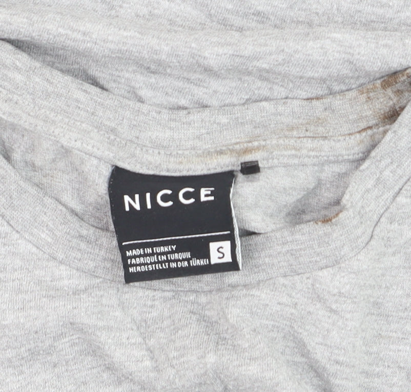 NICCE Men Grey Small Logo Crew Neck Cotton T-Shirt Size S