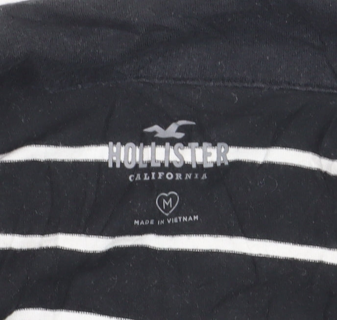 Hollister Women's Black Striped Cropped Long Sleeve T-Shirt M