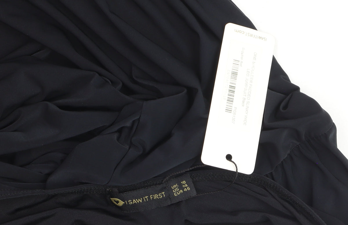 I Saw It First Women’s Black One Shoulder Wide-Leg Jumpsuit Size 18