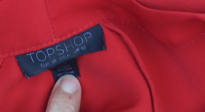 Topshop Women Red Wrap Dress UK 10 Long Sleeve V-Neck Casual