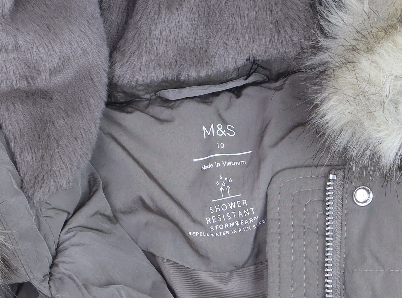 Marks and Spencer Women's Brown Faux Fur Hooded Long Parka Coat Size 10