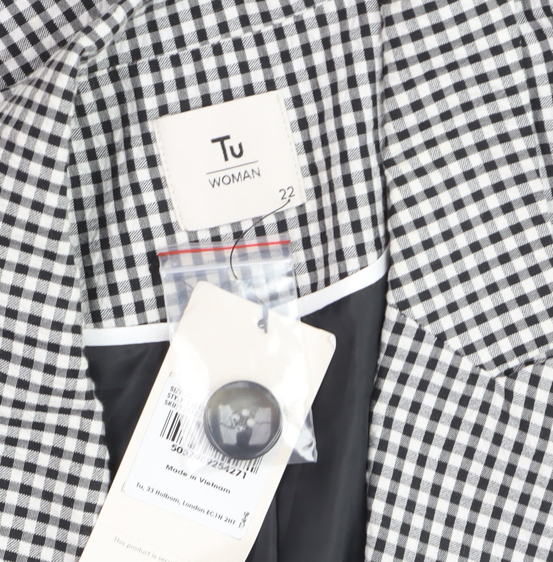 Tu Woman Black Check Blazer Size 22 Lined Button Workwear Jacket
