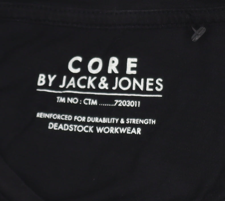 Jack & Jones Men Black Core Graphic Print Crew Neck T-Shirt Size L