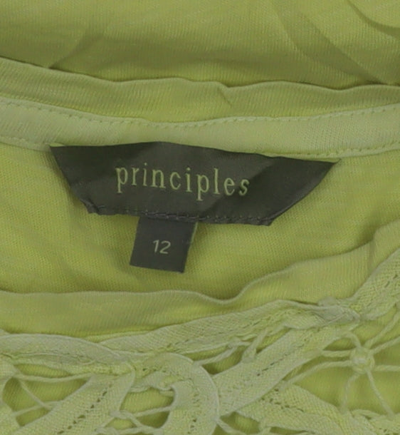 Principles Women’s Green Crochet Neck Cotton T-Shirt Size 12