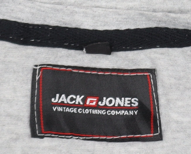 Jack & Jones Men's Grey Graphic Print Cotton T-Shirt Size M