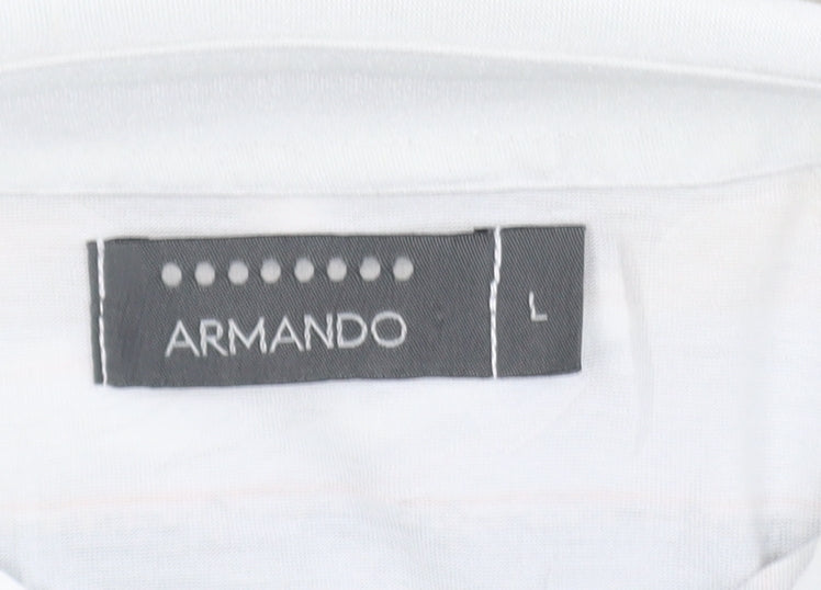 Armando Men's Beige Striped Polo Shirt Size L Short Sleeve Cotton