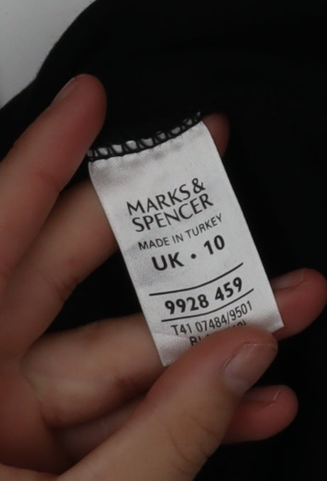 Marks and Spencer Women’s Black Cotton Long Sleeve V-Neck Blouse Size 10
