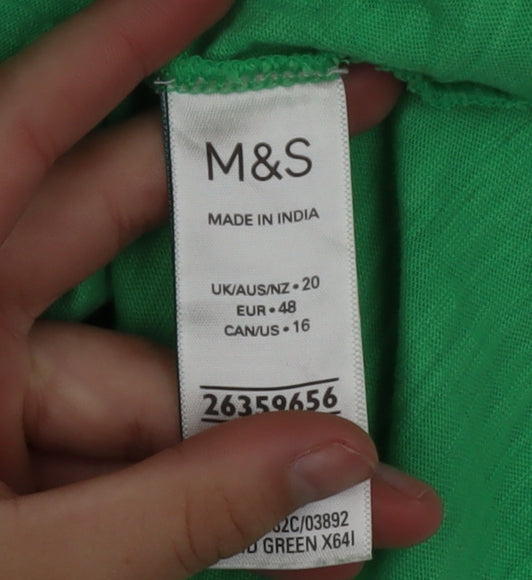 Marks and Spencer Women Green Crochet Trim Cotton Sleeveless Top Size 20