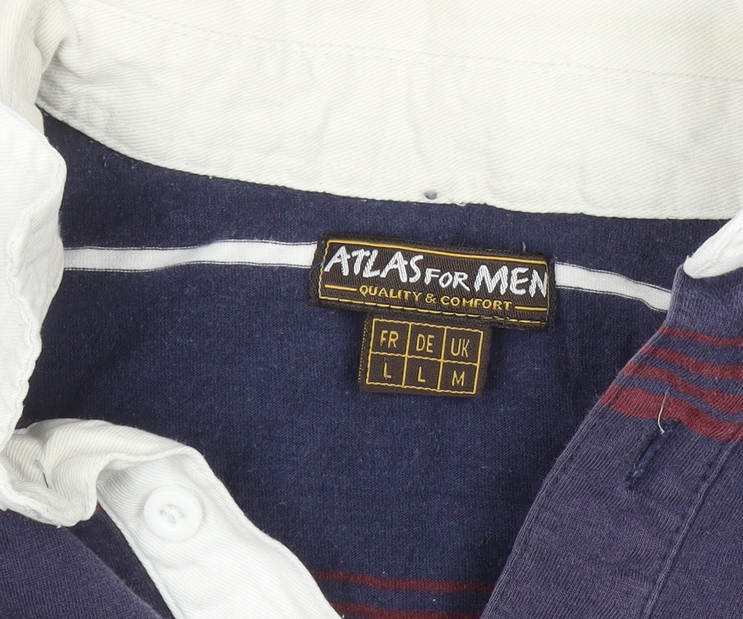 Atlas For Men Blue Striped Long Sleeve Rugby Shirt Size L Cotton