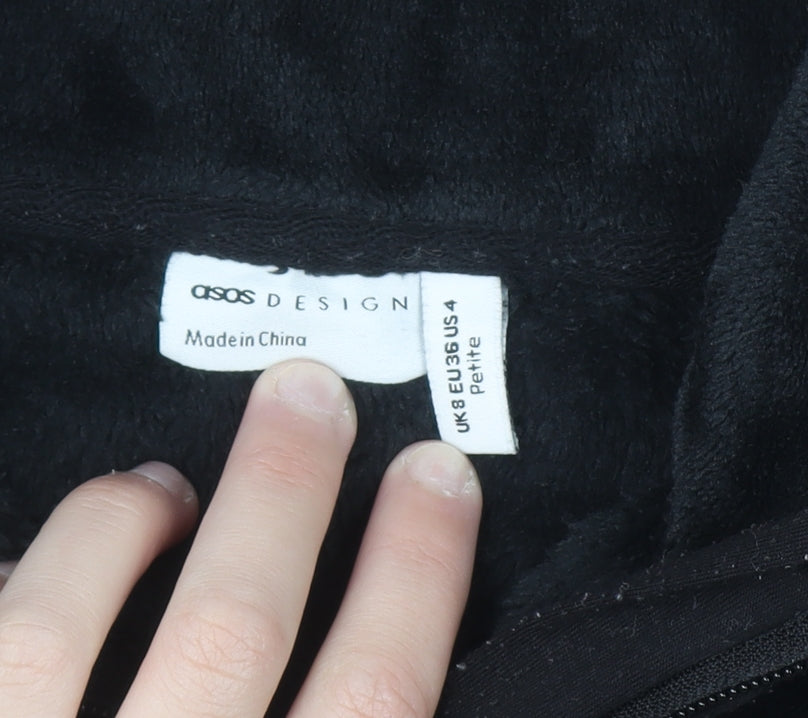 ASOS DESIGN Women Black UK 8 Petite Fleece 1/2 Zip Pullover Sweatshirt