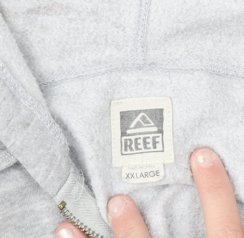 Reef Mens Grey Full Zip Hoodie 2XL Regular Fit Fleece