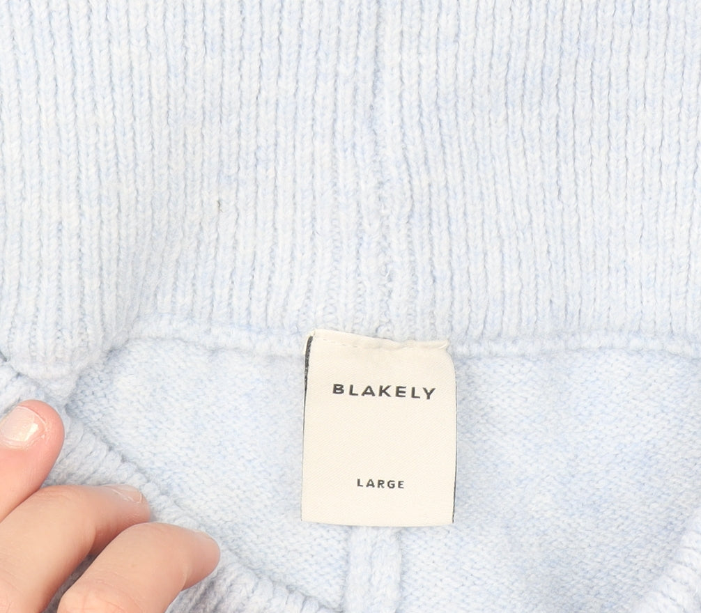Blakely Women Blue Knit Wide-Leg Sweatpants L Elastic Waist
