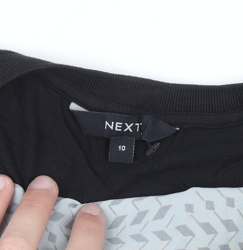 Next Women's Black Geometric Raglan Short Sleeve T-Shirt Size 10