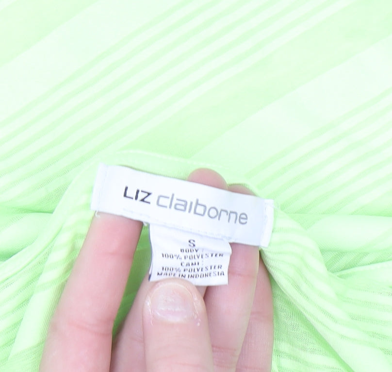 Liz Claiborne Women's Green Striped Basic T-Shirt Size S