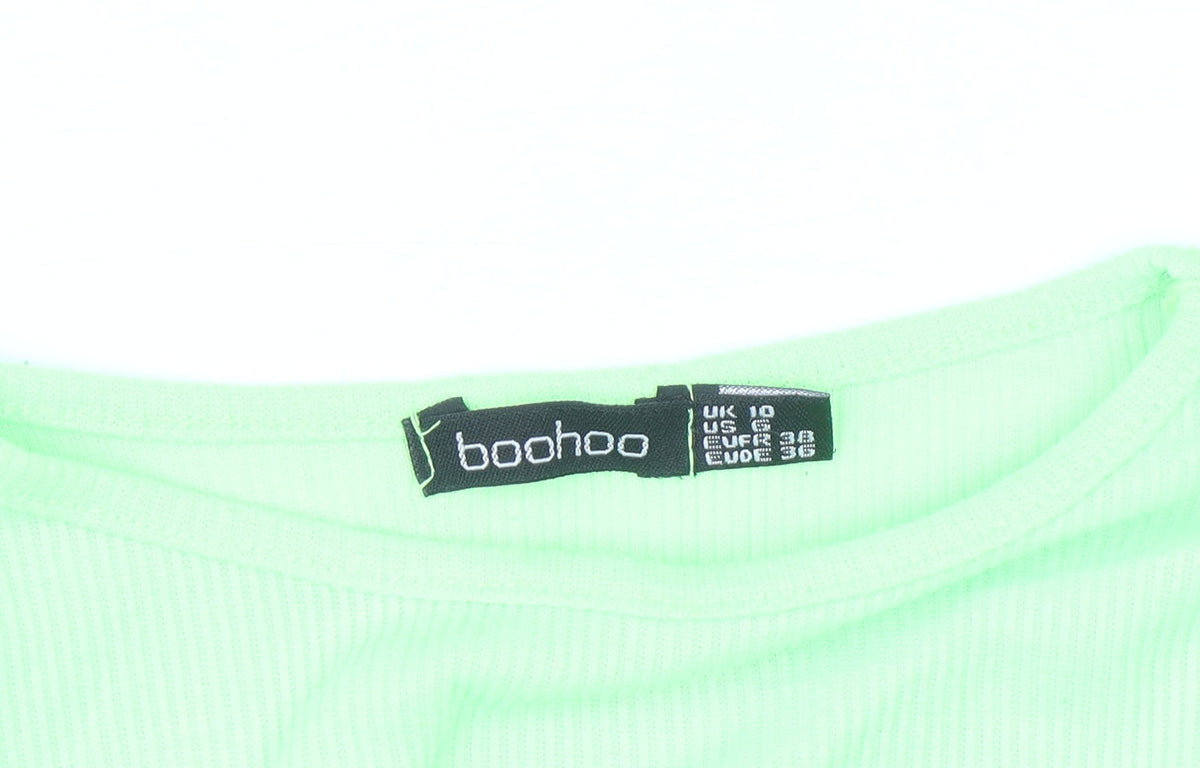 Boohoo Womens Green Cropped Long Sleeve Slim Fit Top Size 10