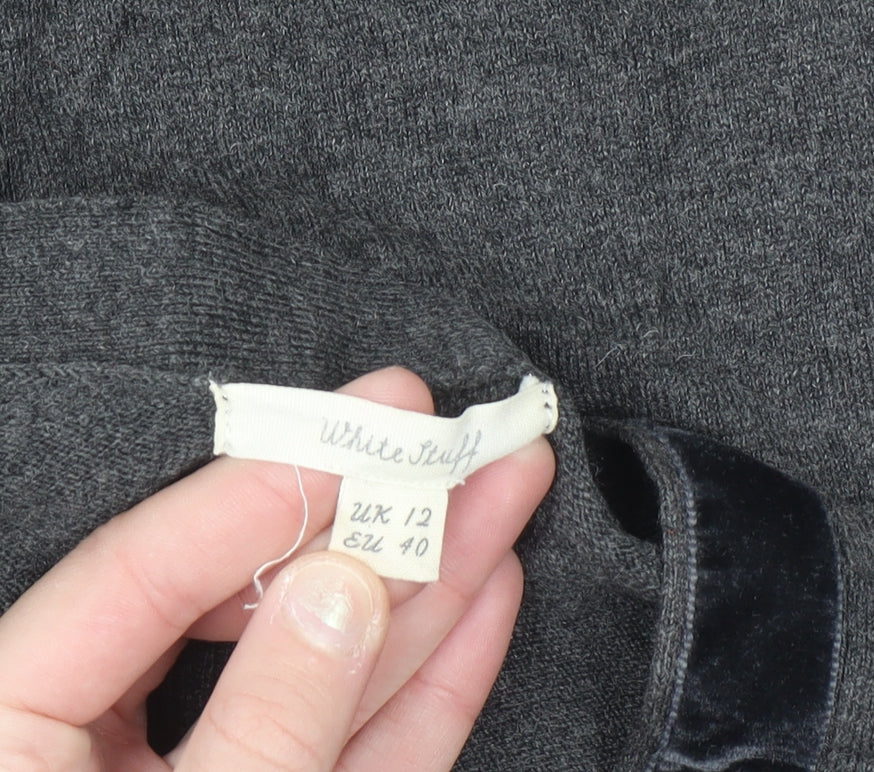 White Stuff Women’s Grey Merino Wool Blend V-Neck Cardigan Size 12