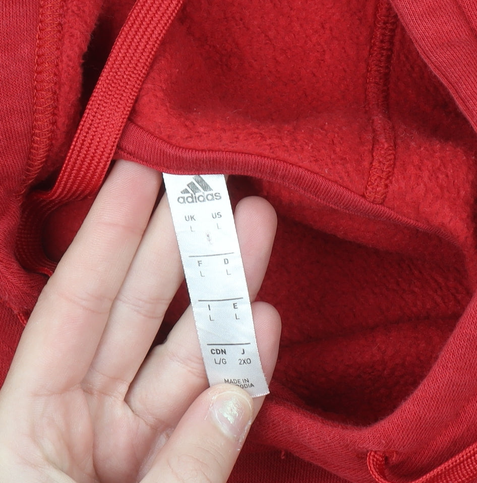 Adidas Men's Red Pullover Hoodie L Sports Fleece Sweatshirt