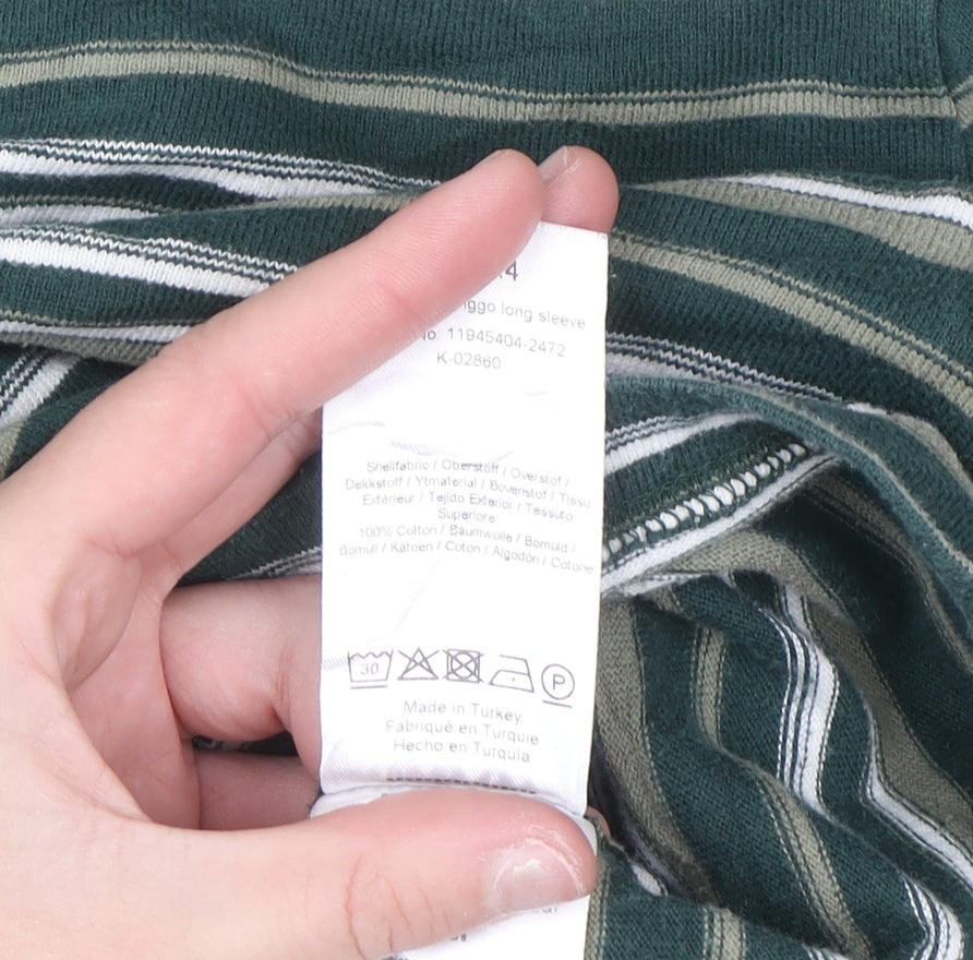 Wood Wood Men's Green Striped Cotton Long Sleeve Pullover Jumper L