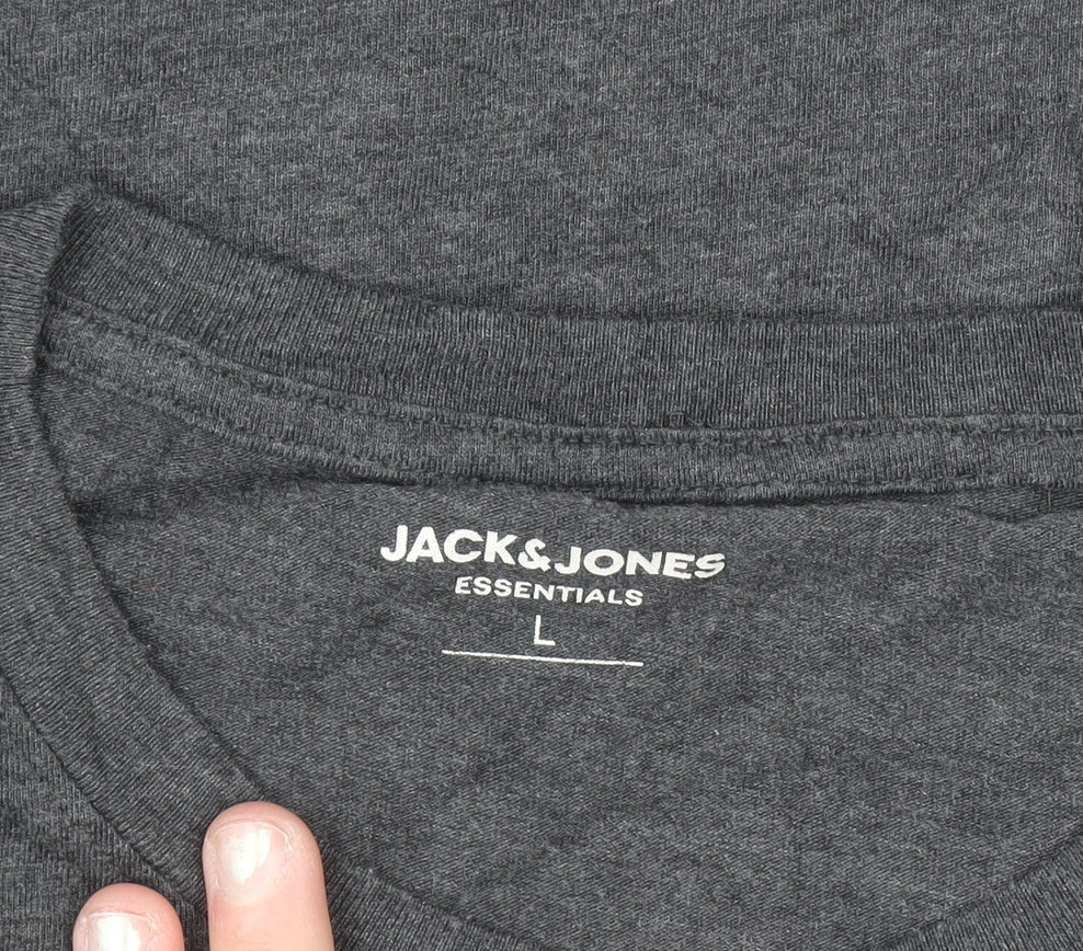 Jack & Jones Men's Charcoal Grey Graphic Print T-Shirt Size L