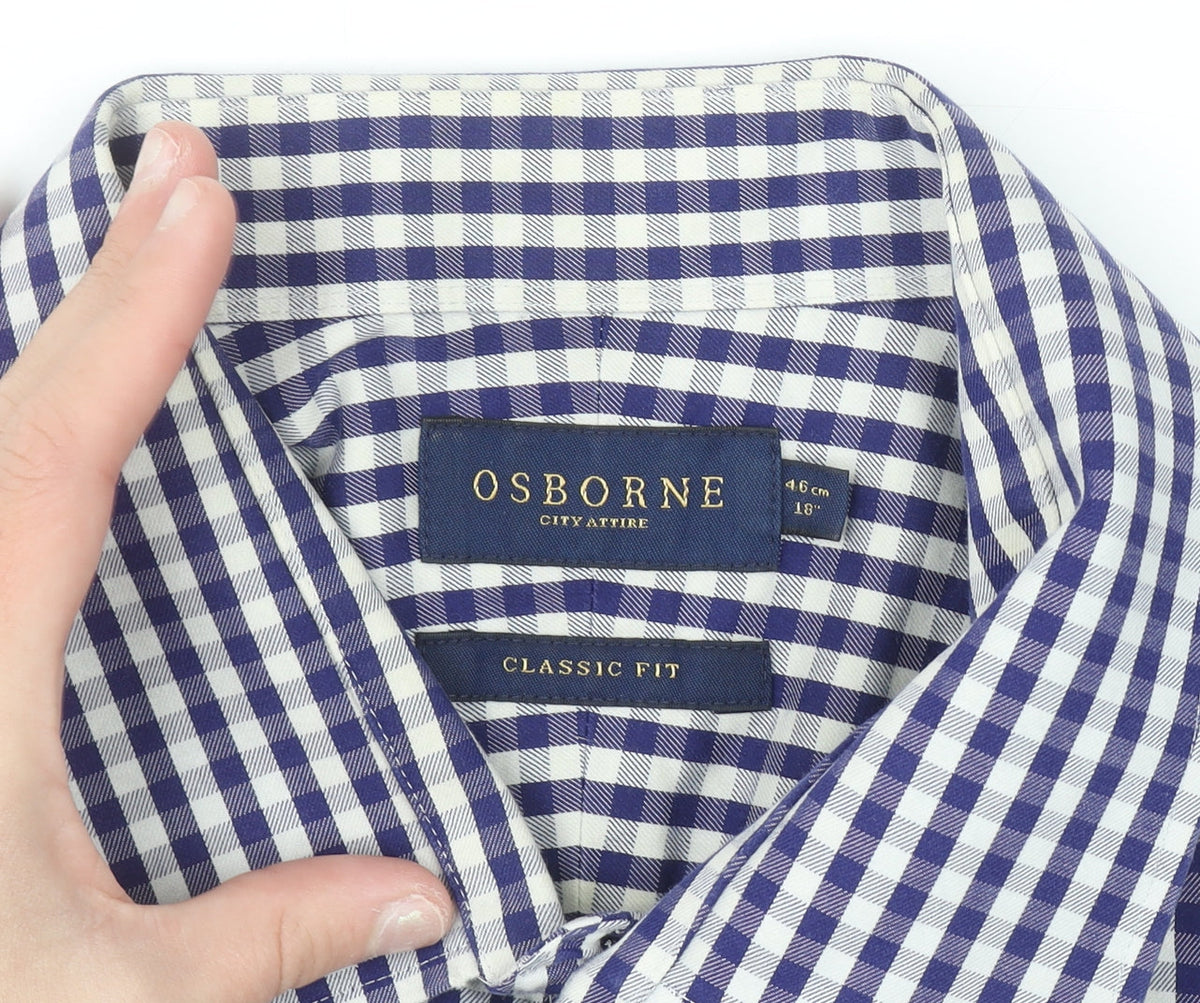 Osborne Men’s Blue Check Classic Fit Long Sleeve Button-Up Shirt Size 18