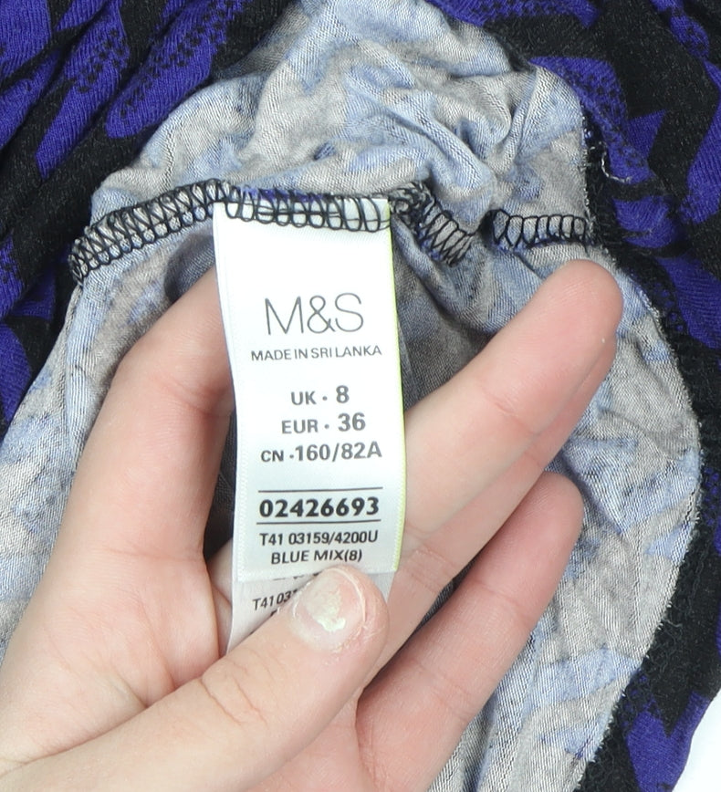 Marks & Spencer Women’s Blue Houndstooth Long Sleeve Blouse UK 8