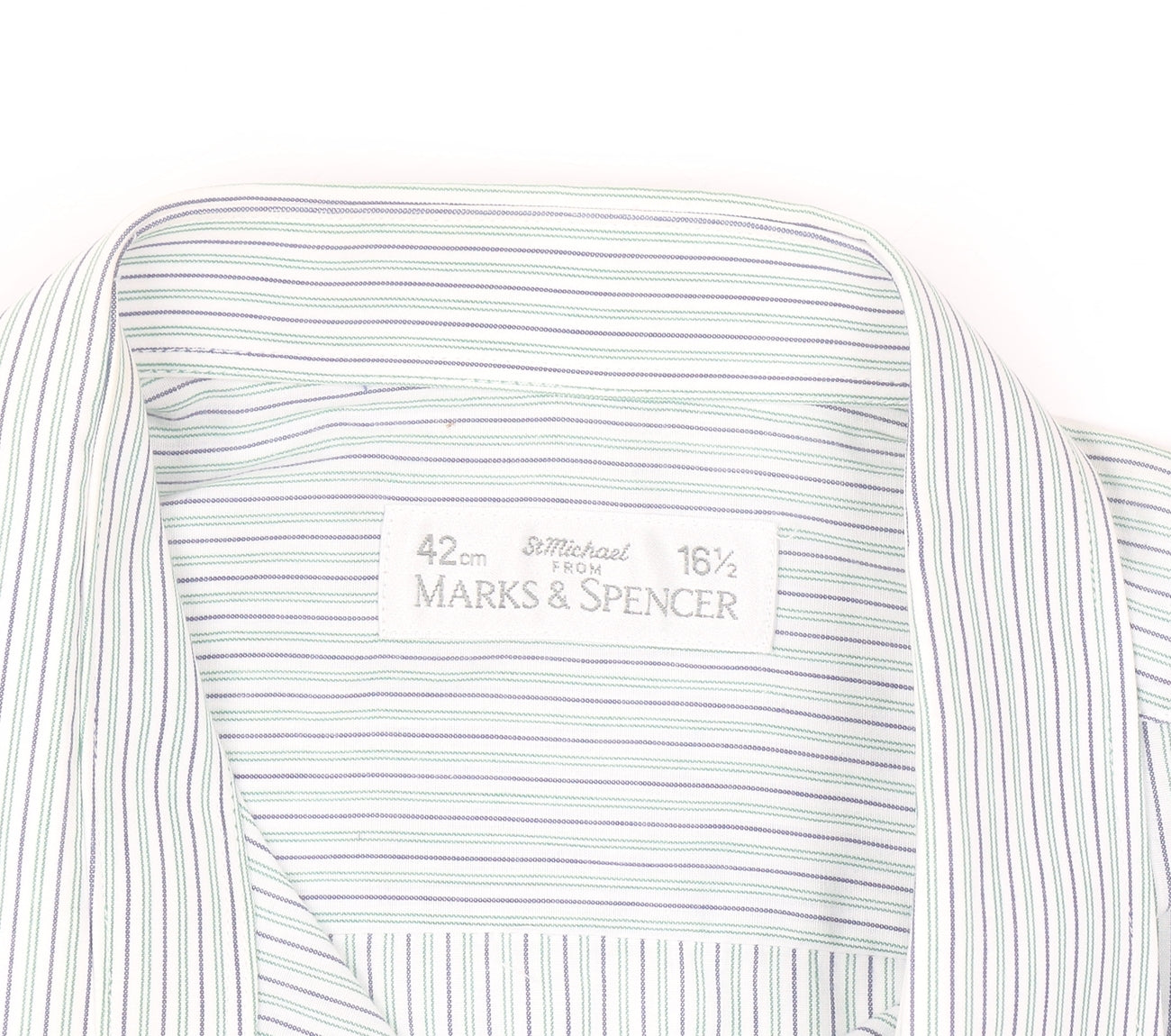 Marks and Spencer Men's Blue Striped Long Sleeve 16.5in Vintage Shirt