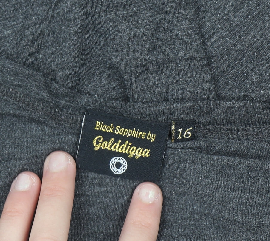 Golddigga Womens Grey Long Sleeve Jersey T-Shirt Size 16