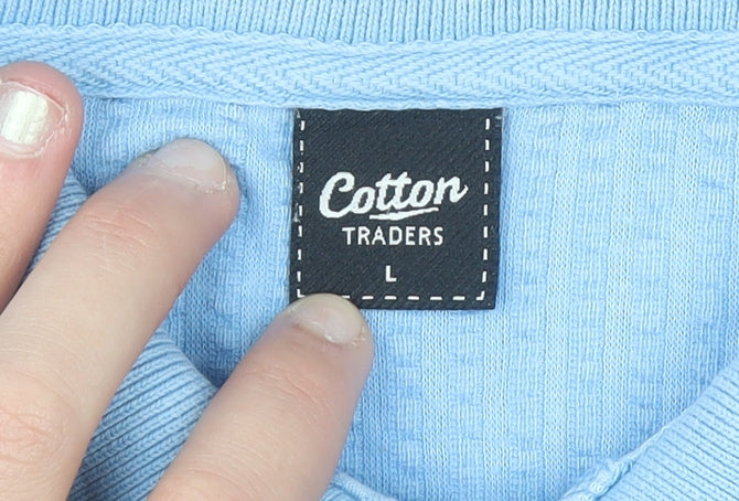 Cotton Traders Men's Blue Short Sleeve Polo Shirt Size L 100% Cotton