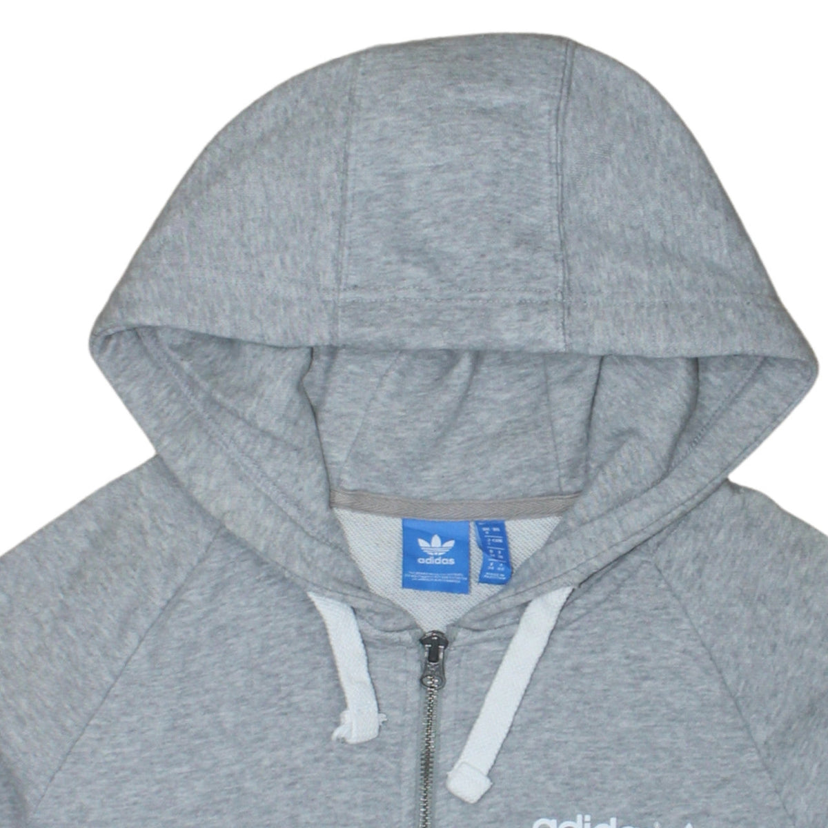 Adidas Womens Grey Full Zip Hoodie Size 8 Classic Fit Logo Print