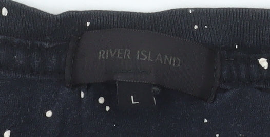 River Island Men's Black Space Print Cotton T-Shirt Size L
