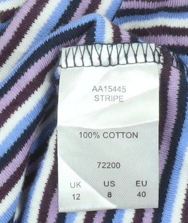 Cotton Traders Women’s Multicoloured Striped Long Sleeve Cotton T-Shirt UK 12