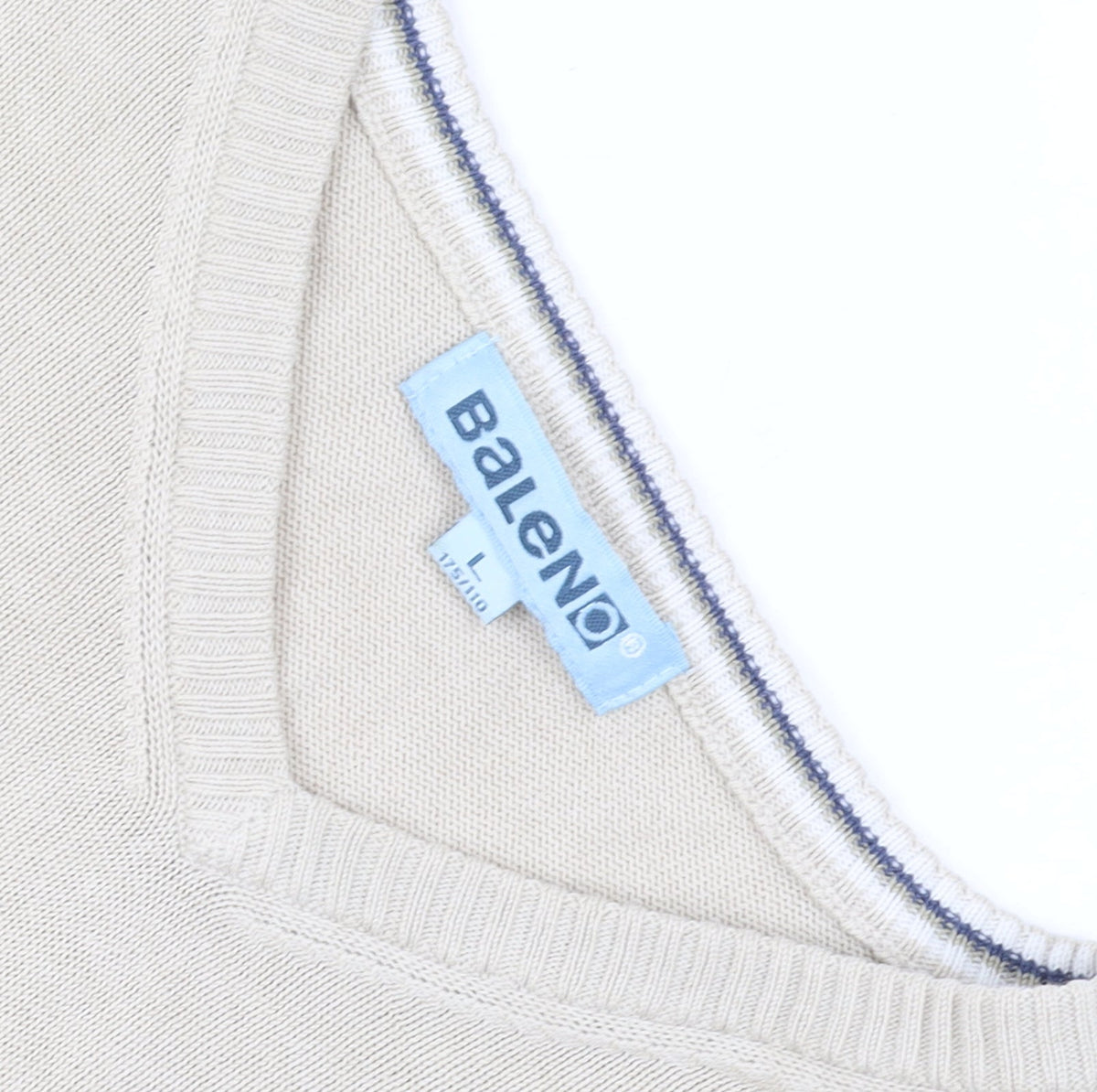 Baleno Men's Beige Cotton V-Neck Striped Jumper L Classic Knit