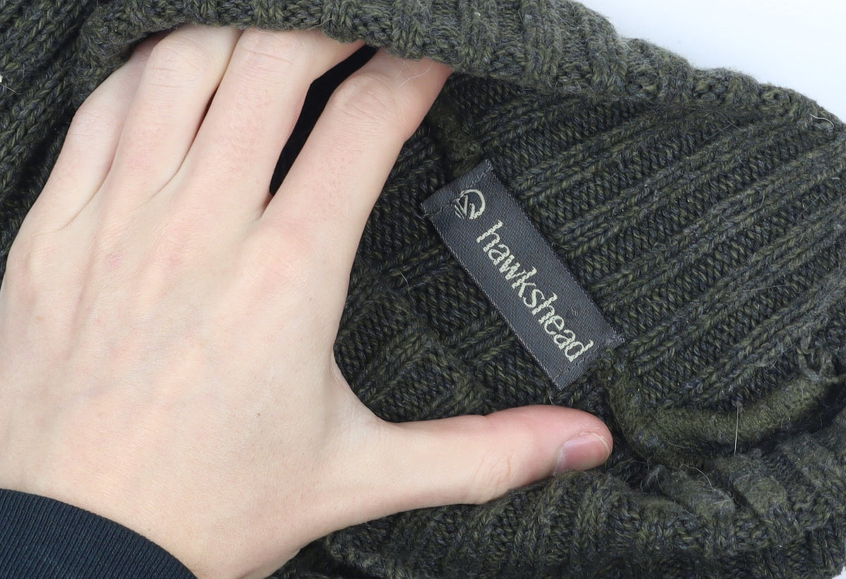 Hawkshead Men's Green Roll Neck Ribbed Knit Jumper Size L