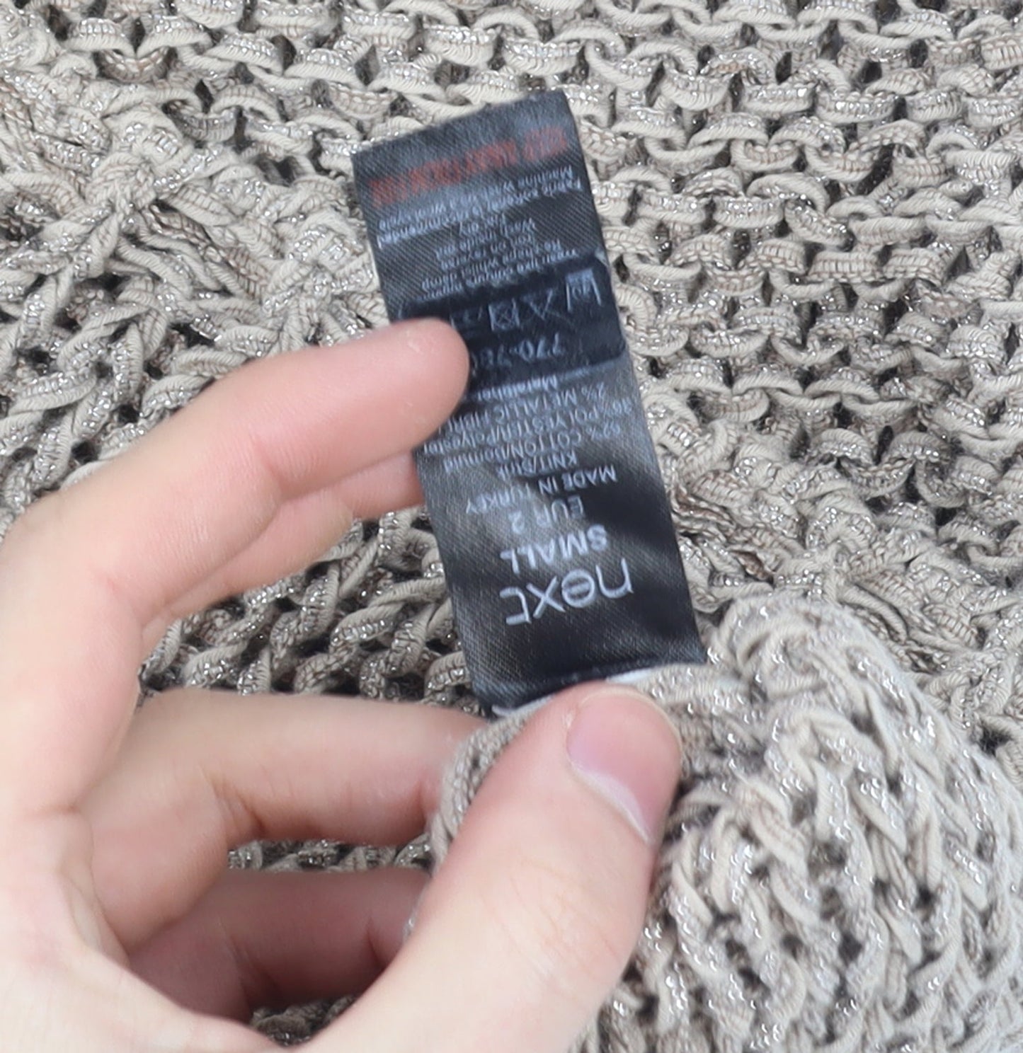 Next Women’s Beige Open-Knit Cotton Pullover Jumper Size S