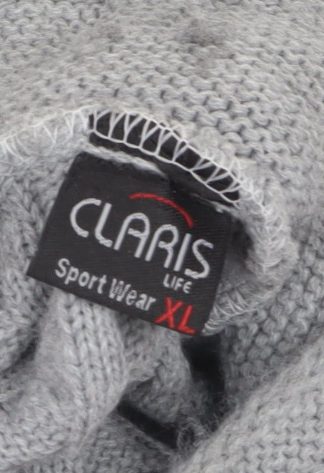 Claris Life Women Grey XL Cable-Knit Button High Neck Jumper