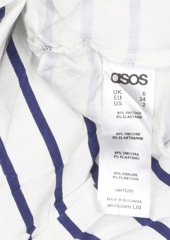 ASOS Women’s White Blue Striped Bodycon Midi Dress Size 6